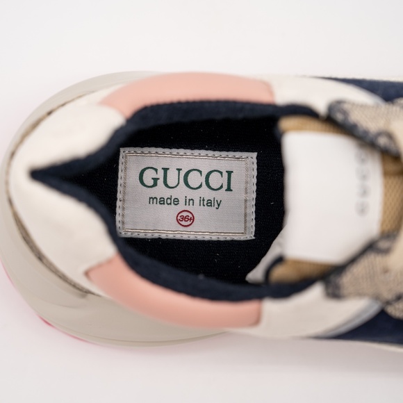 Size 36.5eu 6.5 US - Gucci GG Rhyton Beige White Pink Blue GG Canvas Leather - Picture 11 of 13
